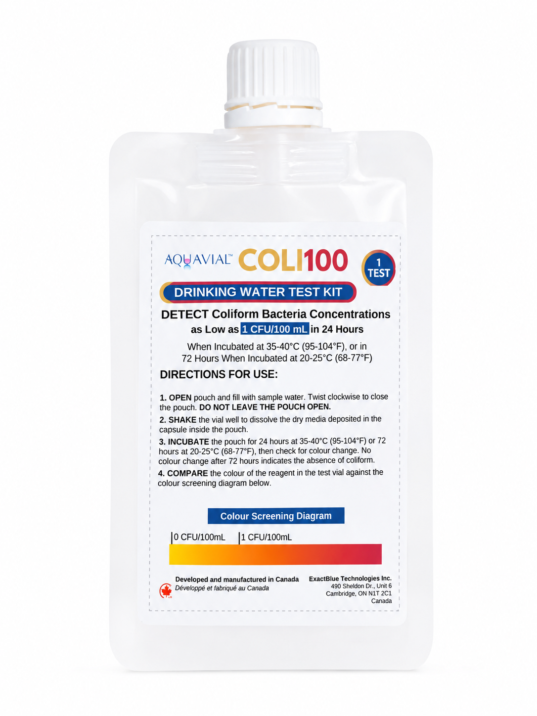 AquaVial COLI100 Drinking Water Test Kit (1- Test)
