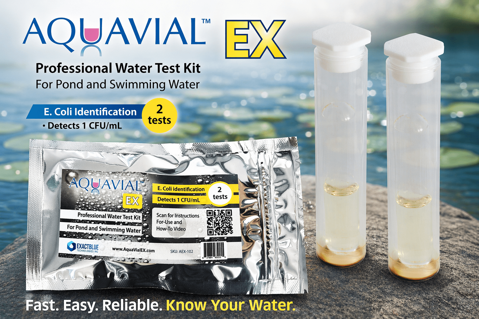 E coli EXpedited Test Kit, results in 5 - 9 Hours for E. coli Identification Water Test Kit For Professional Use - Ponds, recycled water, waste water - AquaVial