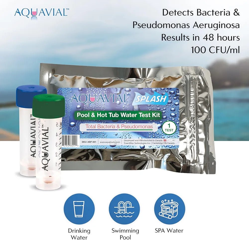 Water Testing Kit for Hot Tub, Showers, and Pool: 2 - Vial Set for Detecting Bacteria and Pseudomonas Aeruginosa - AquaVial