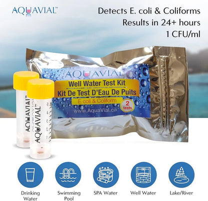 Well Water Testing Kit 2 Pack - Total Coliform Test for Drinking, Pool, Pond, Lake, Well Quality - Bacteria Tester - AquaVial